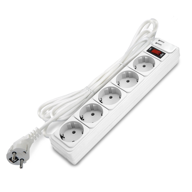 Фильтр-удлинитель &quot;DOMTOK&quot; 5гн. с USB type-A + type-A, ПВС 3*1, 10А/2,2кВт белый 3м