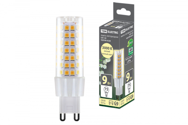 Светодиодная лампа TDM G9 9Вт 230В 3000К SMD 21,5x70,5 мм