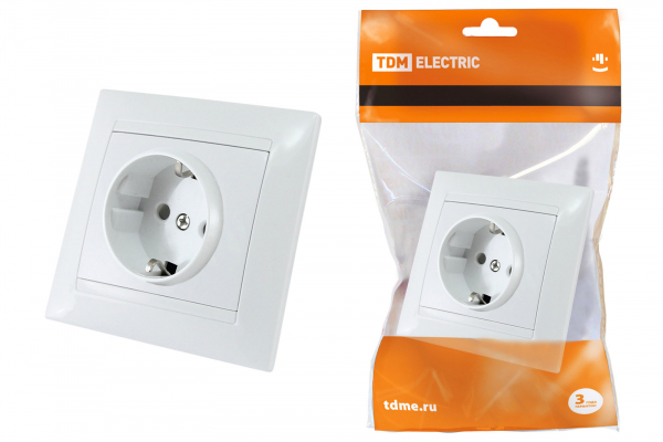 TDM  Лама Белый Розетка 2П+З 16А 250В с защитными шторками SQ1815-0011