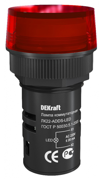 Арматура светосигнальная DEKraft 25003DEK Лампа коммутационная ADDS 22 мм красный LED 220В ЛK-22