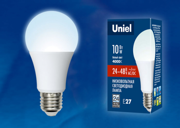 Светодиодная лампа Uniel LED-A60-10W/NW/E27/FR/24-48V PLO55WH