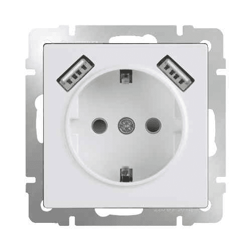 Werkel  Белый Розетка Механизм с заземляющими контактами, шторками и USBх2 WL01-SKGS-USBx2-IP20