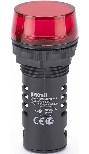Арматура светосигнальная DEKraft 25119DEK Лампа коммутационная ADDS 22 мм LED красная 220В AC/DC ЛK-22