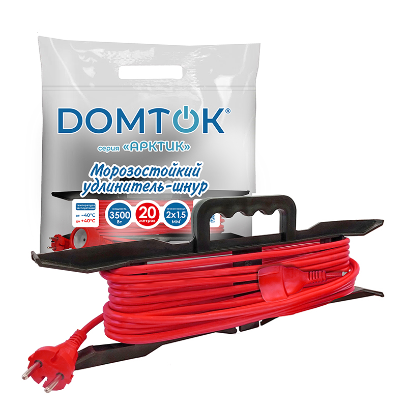 Удлинитель-шнур на рамке "DOMTOK" АРКТИК Морозостойкий КГ 2*1,5, IP-44, 3,5кВт, б/з 20м