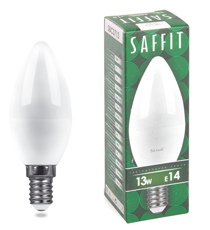 Светодиодная лампа свеча  С37 13Вт 230В 4000K E14 SAFFIT