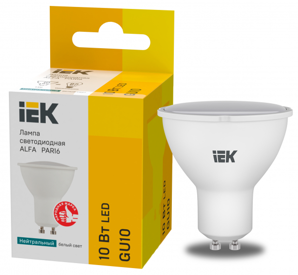 Лампа LED ALFA PAR16 софит 10Вт 230В 4000К GU10 (6шт)IEK (кратно 6)
