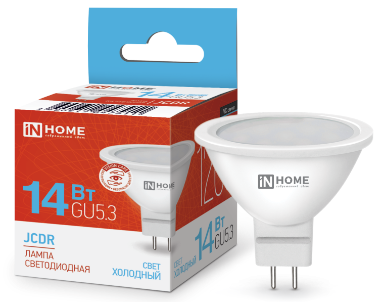 Лампа светодиодная LED-JCDR-VC 14Вт GU5.3 6500K 1260Лм IN HOME
