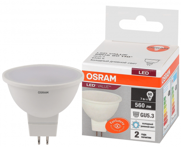 Светодиодная лампа OSRAM MR16  7Вт 230В 6500К GU5.3