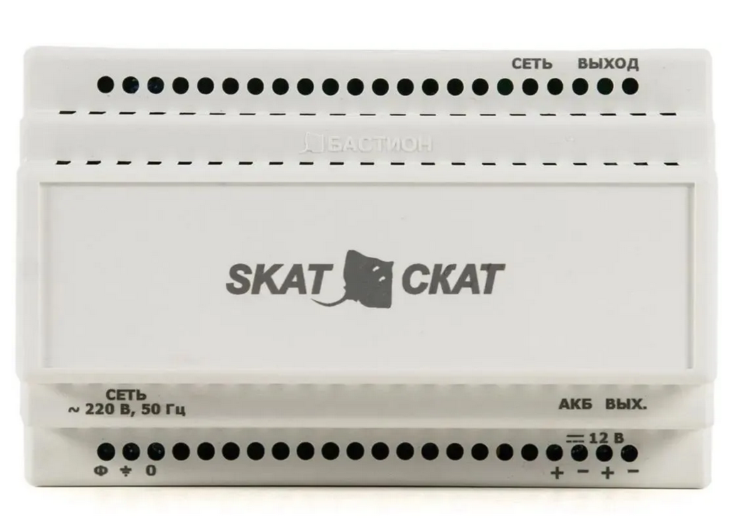 Источник питания SKAT-12-6.0 DIN (СКАТ ИБП-12/6-DIN) 12В 6А пластиковый корпус под DIN рейку 35 мм