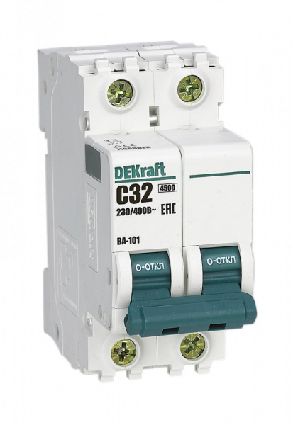 Автоматический выключатель 2П  32А характеристика С  4,5кА  DEKraft  ВА-101