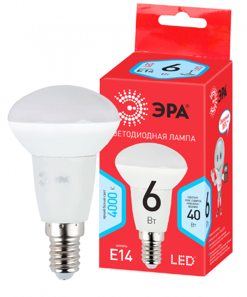 Светодиодная лампа ЭРА RED LINE LED R50-6W-840-E14 R Е14 / E14 6 Вт рефлектор нейтральный белый свет