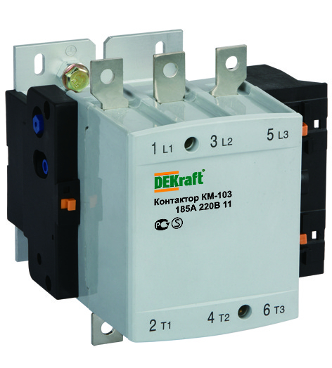 22155DEK Контактор 185А 380В АС3 1НО+1НЗ КМ-103 DEKraft