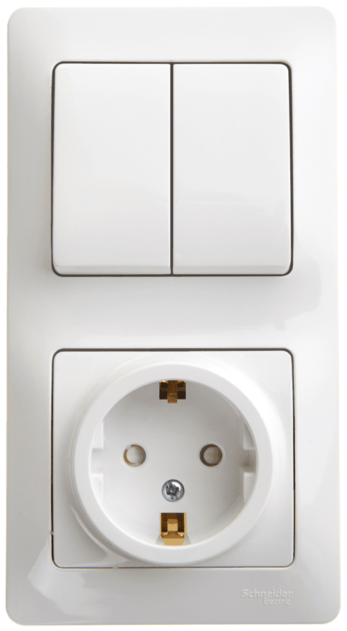 Glossa  Белый Блок: розетка с заземляющими контактами со шторками и 2-клавишный выключатель IP20 скрытая установка GSL000174