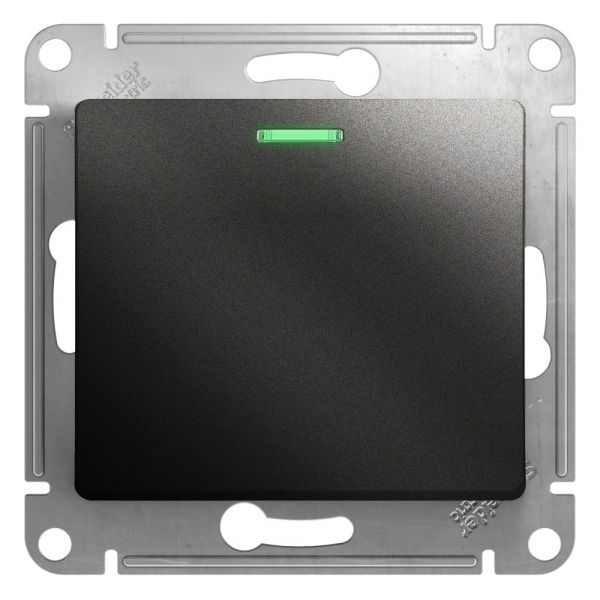 Glossa Антрацит Выключатель 1-клавишный с подсветкой схема 1а, механизм IP20 скрытая установка GSL000713