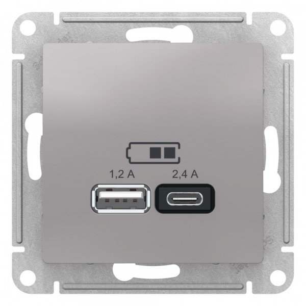 Розетка USB A+С 5В/24А 2х5В/12А ATLAS DESIGN механизм АЛЮМИНИЙ ATN000339
