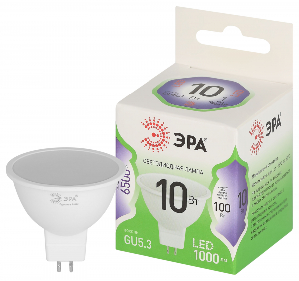 Лампочка светодиодная ЭРА GREEN LINE LED MR16-10W-865-GU5.3 GL GU5.3 10 Вт софит холодный свет (кратно 1)