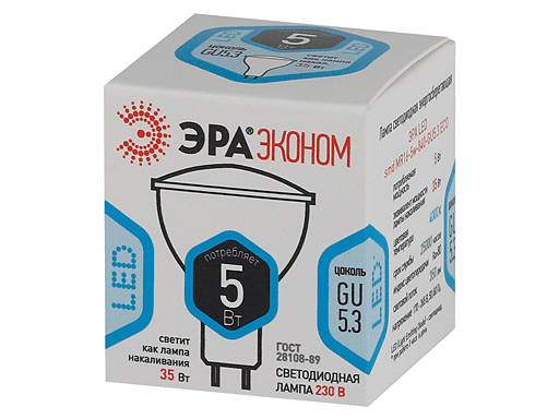 Светодиодная лампа  ЭРА  MR16  5Вт  220-240В  4000К  GU5.3