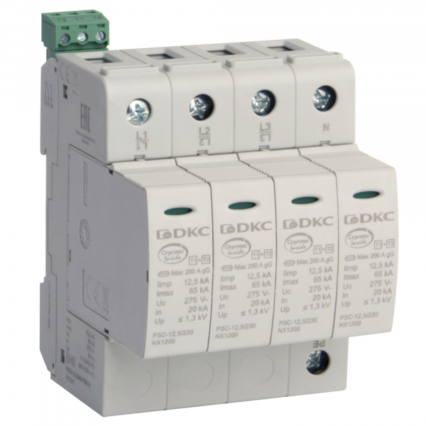 УЗИП, класс I+II, 4-полюсный, L1-L2-L3-N  DKC NX1242