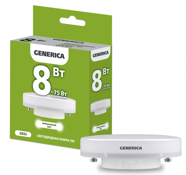 Светодиодная лампа GENERICA T80 8Вт 230В 4000К GX53