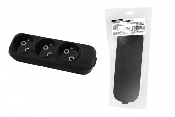 Колодка 3 гнезда без заземления 10А 220В 2200Вт НАРОДНАЯ Черная TDM SQ1806-0425