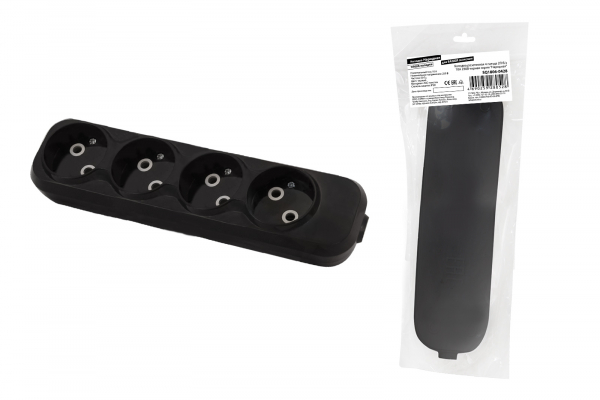 Колодка 4 гнезда без заземления 10А 220В 2200Вт НАРОДНАЯ Черная TDM SQ1806-0428