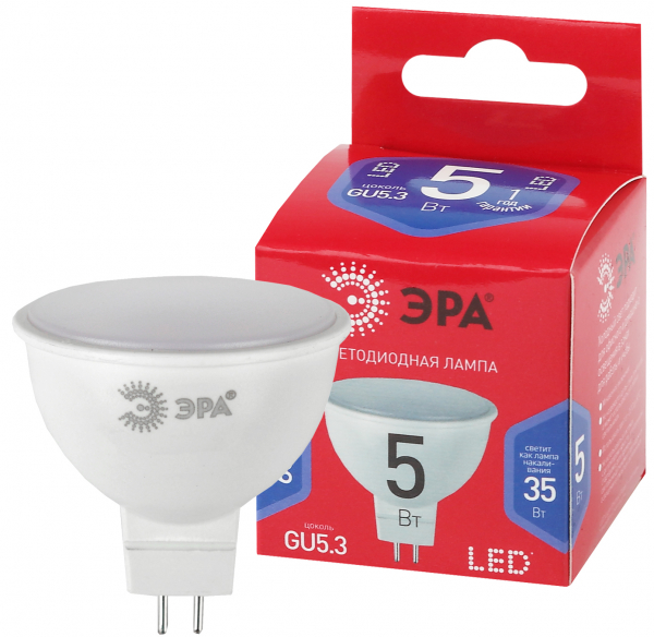 Светодиодная лампа ЭКО LED MR16-5W-865-GU5.3 R  ЭРА (диод, софит, 5Вт, хол, GU5.3)