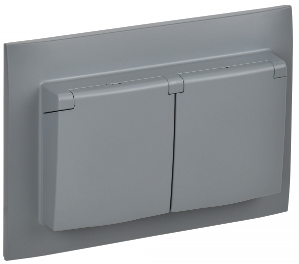 Розетка двухместная и крышкой 16А SKANDY в сборе IP44 SK-R12Gr СЕРЫЙ IEK