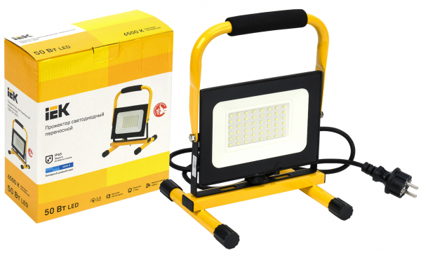 Прожектор светодиодный IEK 50Вт 6500К 4000Лм IP65 185х215х281 черный LED СДО 06-50П переносной