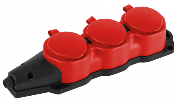 Колодка ЭРА KX-3e-RED-IP44 каучуковая с заземлением 3 розетки 16A IP44 красная (кратно 1)