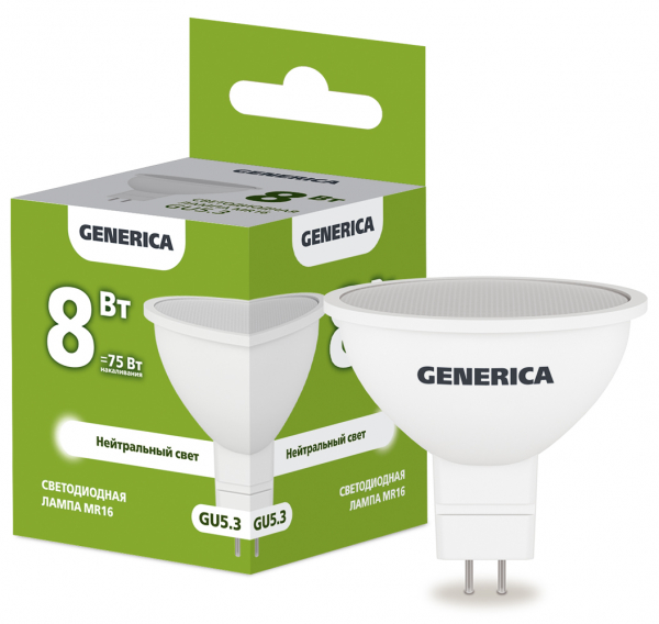 Светодиодная лампа GENERICA MR16 софит 8Вт 230В 4000К GU5.3