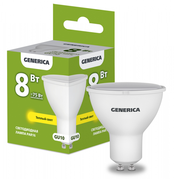 Светодиодная лампа GENERICA LED PAR16 софит 8Вт 230В 3000К GU10