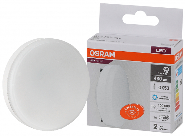 Светодиодная лампа OSRAM GX  6Вт 230В 6500К GX53