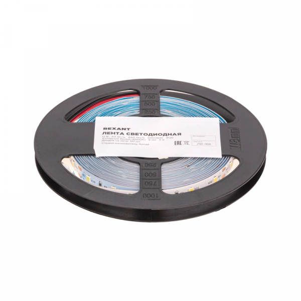 REXANT Лента IP20 12V 9,6Вт/м 6500К SMD2835 60 LED/м 8мм, 5м