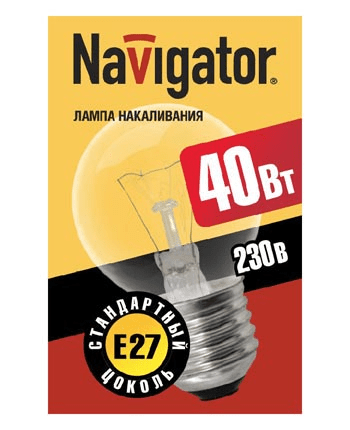 Стандартная лампа накаливания шарик прозрачный Navigator С45 40Вт 230В E27 (кратно 10)