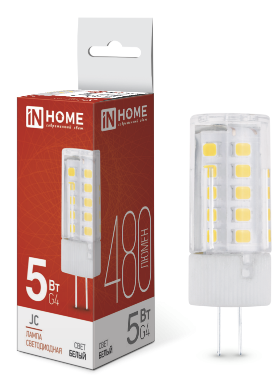 Светодиодная лампа IN HOME G4 LED JC 5Вт 12В  4000К 480Лм