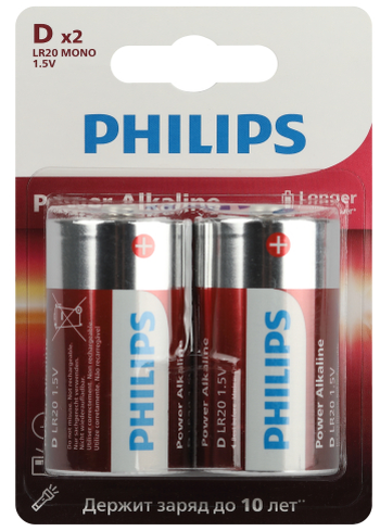 Элемент питания Philips LR20P2B/51 "D" алкалиновые LR20-2BL Power (2/24/48/3360) (кратно 2)