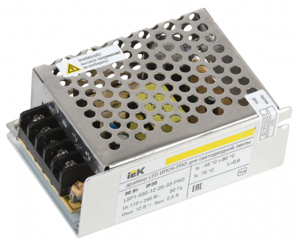 Драйвер 12V 30Вт  IP20 39,5х33,5х20 LED ИПСН-PRO блок - клеммы IEK