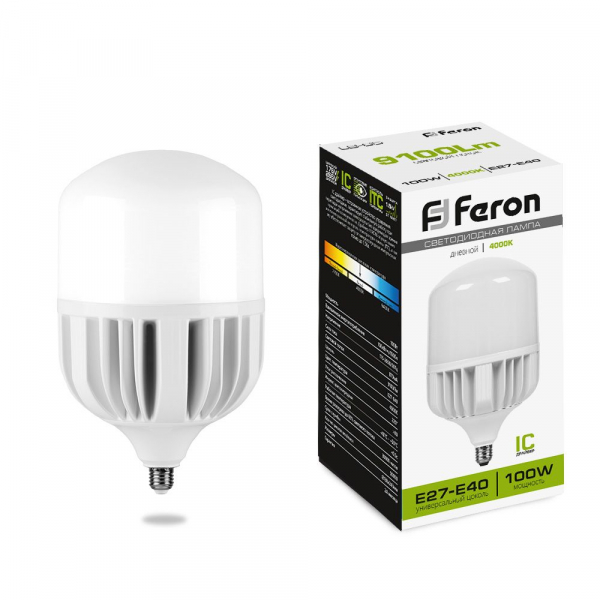 Светодиодная лампа Feron 100Вт 230V Е27-E40 4000K T140, LB-65
