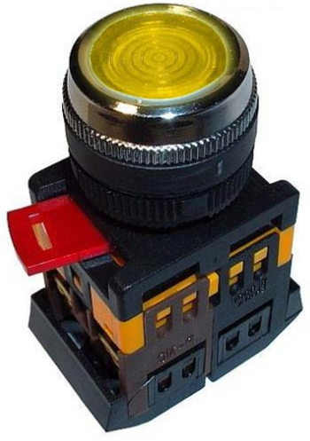 Арматура светосигнальная TDM ABLFS-22 (жёлтая) неон кнопка плоская 1з+1р 230В