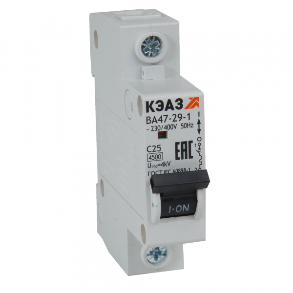 Автоматический выключатель 1П  10А характеристика С  4,5кА  КЭАЗ  ВА47-29-1С10-УХЛ3