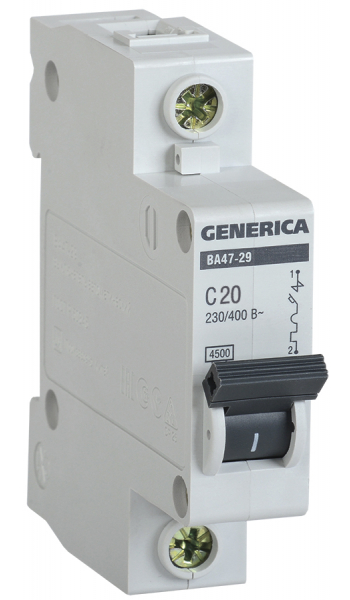 Автоматический выключатель 1П  20А характеристика С  4,5кА  GENERIСA  вывод из продажи заменен на код 7824654