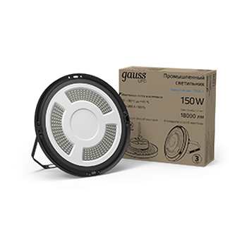 Светильник подвесной Gauss UFO 150W 18000lm 5000K 175-265V IP65 D260*88мм черный скобка в комплекте
