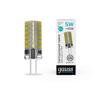 Лампа Gauss Elementary G4 AC210-240V 5W 400lm 4100K силикон LED