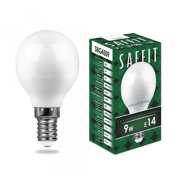 Светодиодная лампа &quot;шарик&quot; SAFFIT G45 9Вт 230В 2700K E14