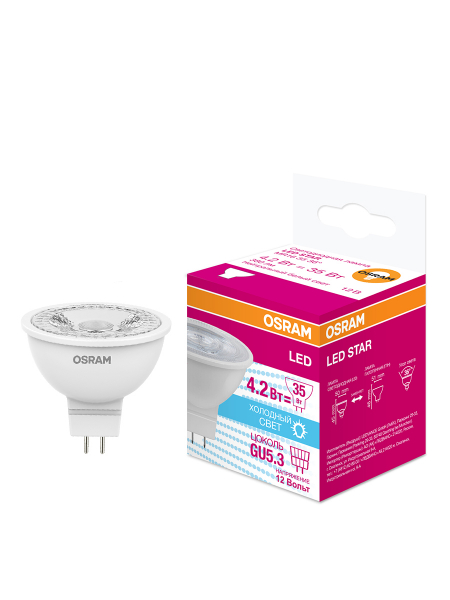 Светодиодная лампа OSRAM MR16 3.2Вт 12В 5000К GU5.3