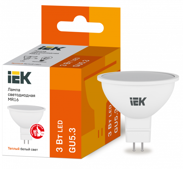 Светодиодная лампа IEK MR16 3Вт 230В 3000К GU5.3