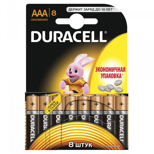 Батарейка AAA DURACELL LR03-8BL BASIC (8/80/35280) (кратно 8)