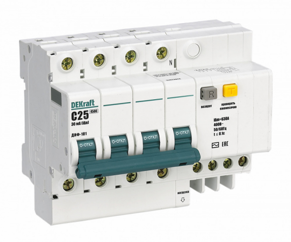 АВДТ со встр. защ. от сверхтоков 3Р 25А 100мА AC С ДИФ-101 Schneider Electric 15064DEK