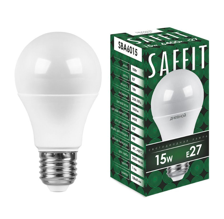 Светодиодная лампа  А60 15Вт 230В 6400K E27 SAFFIT