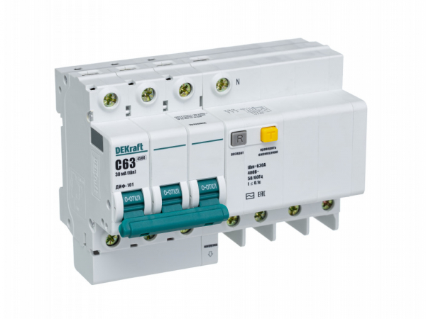 АВДТ со встроенной защитой от сверхтоков 3P+N 63А 30мА AC С ДИФ-101 Schneider Electric 15190DEK